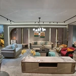 White & Brown Leather Sofa with Smooth Surface Craftsmanship, Natural Wood Veneer & Gold Stainless Steel Trim